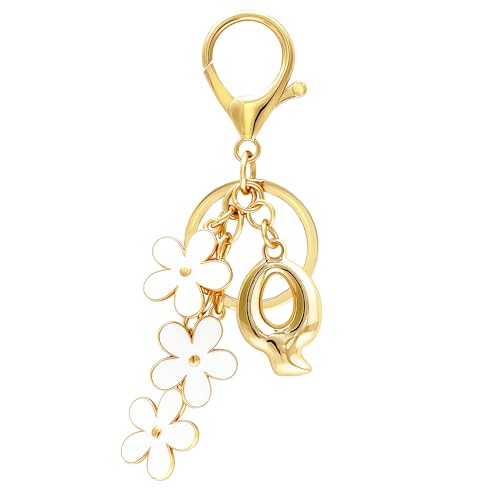Floral Series Initial Bag Charm, Cute Flower & Bubble Letter Purse Charms, Keychain Accessories Gift for Women - color: White Flower, style: Q