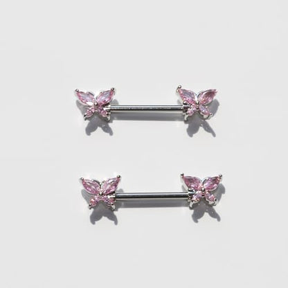 BSJ4U Nipple Piercing Jewelry 14G Stainless Steel Nipple Rings for Women Heart Butterfly Flower Bow Nipple Barbells - color: Pink CZ Nipple Piercing Jewelry