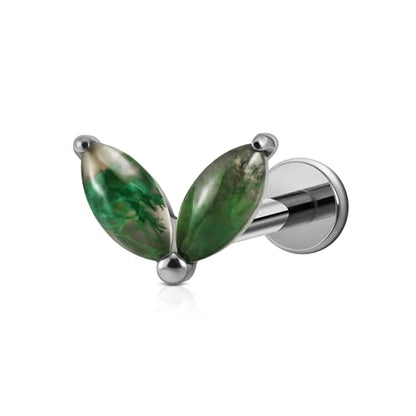1PC ASTM F136 Titanium Piercing Jewelry for Tragus Conch Helix Flat Labret 18G 6mm 8mm, Cartilage Earring Flatback Stud - color: Moss Agate Grass - Tit
