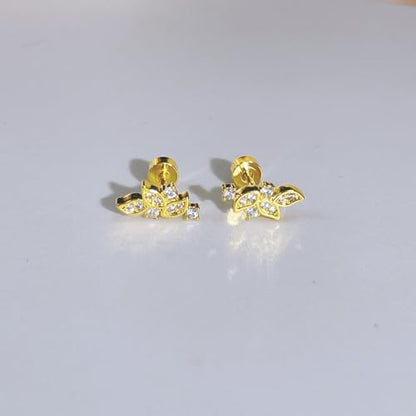Crystal Leaf Cartilage Tiny Stud Earrings Stainless Steel Cubic Zirconia Leaves Flower Screw Flat Back Tragus Helix Studs Earring for Women Girls Men Dainty Jewelry Gifts 18G - color: Gold
