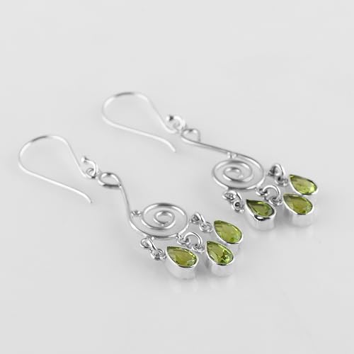 925 Sterling Silver Dangle Earrings, Natural Gemstones Crystals, Handmade Lightweight Boho Jewelry, Chakra Healing Stones, Hypoallergenic Studs Earring, Birthday Christmas Gift for Women