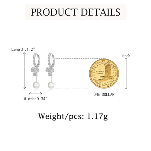 Crysdue Simulated Pearl Earrings for Women, Dainty Silver/Gold/Rose Gold Plated Cubic Zirconia Drop Dangle Earrings Wedding Jewelry for Bride Bridesmaid - style: B_CZ+Pearl, Silver