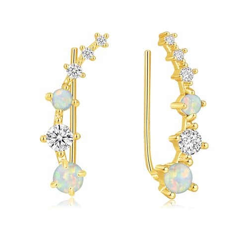 CiNily Star Opal Ear Cuffs Climber Earrings, 14K Gold CZ Ear Crawler Earrings for Women Small Cartilage Stud Earrings Fashion Hypoallergenic Jewelry Christmas Day Gifts, White Gold, Rose Gold - color: Gold-White Opal, size: Round Opal