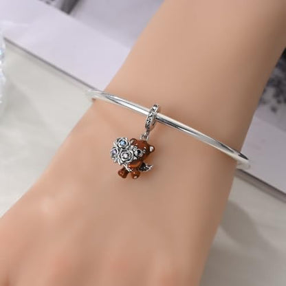925 Sterling Silver Bead Charm for Pandora Bracelets and Necklaces,Pink Bow Cherry Butterfly Blue Ocean Pendant Bead Charms Jewelry Present Valentines Gifts for Wife/Girlfriend Women - style: Cupid Bear Charm