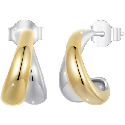 14K Gold Plated Two-Tone Oval Hoop Earrings for Women, Water Drop Design Lightweight Huggie Earrings,925 Sterling Silver Posts Double Drop Chunky Hoops Hypoallergenic Ear Buckles - color: Gold Two Tone Drop