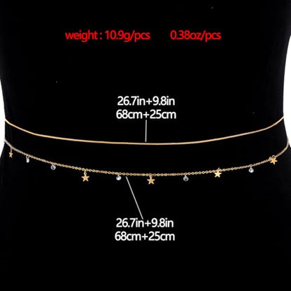 Tgirls Gold Waist Chain for Women Rhinestone Layered Belly Chains Beads Body Chain Heart-Shaped Beach Body Jewelry for Summer - style: Star 1