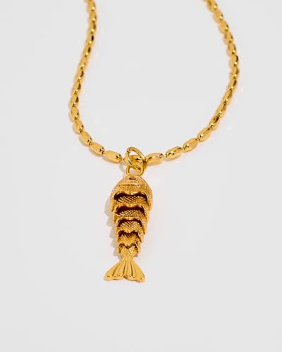 Chunky Gold Fish Pendant Necklace For Women Long Silk Scarf Turquoise Strand Necklace With Fish Pendants Boho Beach Shell Statement Necklaces - style: Gold Bead