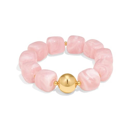 WOWORAMA Chunky Beaded Bracelets for Women Colorful Large Square Beads Bracelet Boho Acrylic Resin Stretch Bracelets Statement Chunky Bracelet Summer Jewelry - color: Square-Pink