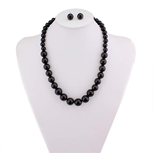 Bridal Wedding Faux Pearl Statement Necklace and Clip on Earrings Bracelet Jewelry Sets Women Bib Choker Necklace - color: Black