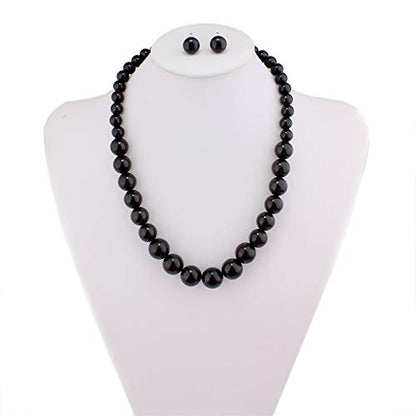 Bridal Wedding Faux Pearl Statement Necklace and Clip on Earrings Bracelet Jewelry Sets Women Bib Choker Necklace - color: Black