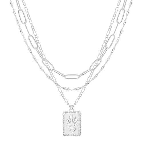 MFRYK Gold/Silver Necklaces Stack For Women,14K Gold/Sterling Silver Plated Simple Layered Choker Necklaces For Women,Stackable Multilayer Pearl Cross Disc Circle Pendant Cuban Herringbone Snake Paperclip Chain Necklaces Set Jewelry Gift for Women - style