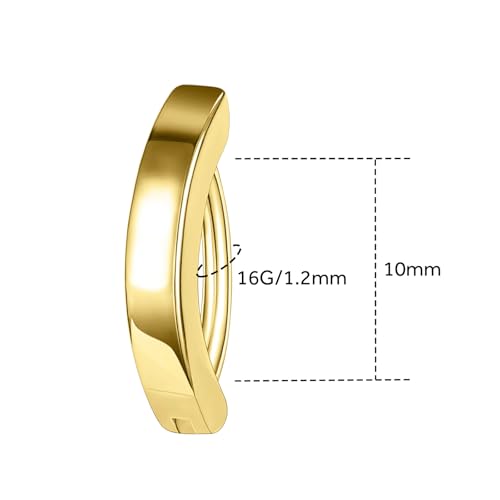 16G Labret Stud, G23 Titanium Vertical Labret Lip Piercing Jewelry, Gold Eyebrow Ring Clicker Belly Button Ring Hoop For Women Men - color: Gold, size: 10mm