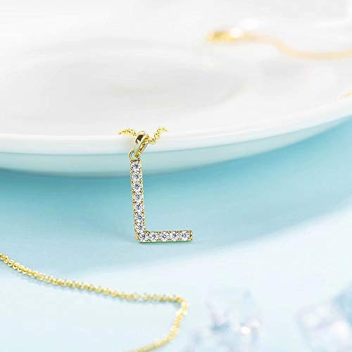 Tarsus Initial Cubic Zirconia Necklace for Women Teens | Jewelry Gifts for Women Adjustable Chain 18" + 2" - style: Gold-L-Diamond style