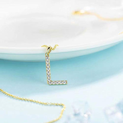 Tarsus Initial Cubic Zirconia Necklace for Women Teens | Jewelry Gifts for Women Adjustable Chain 18" + 2" - style: Gold-L-Diamond style