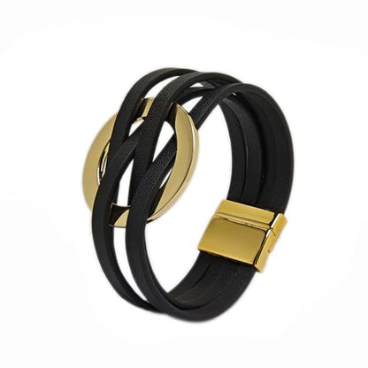 ZMANYIJEW Leather Wrap Bracelets for Women,Boho Cuff Bracelets Multi-Layer Crystal Beads Cuff Bracelet Multilayered Leopard Leather Braided Bangle Wrist Cuff Bangles - style: O-black