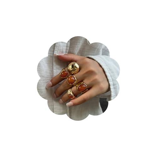 ZMANYIJEW Chunky Gold Rings Set for Women 14K Thick Dome Statement Rings Stackable Finger Knuckle Open Rings Punk Vintage Jewelry - color: 0Gold C