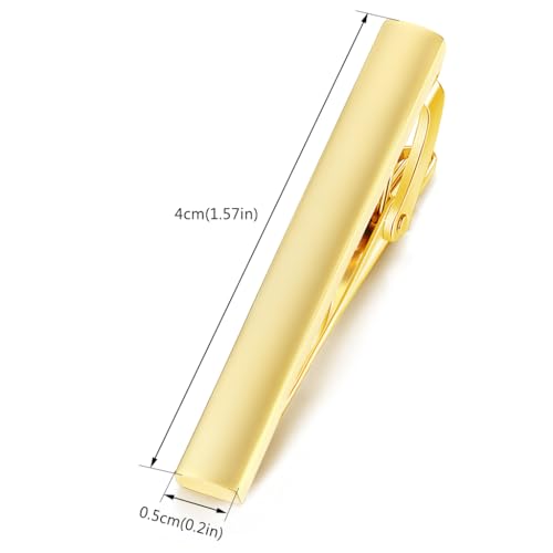 HONEY BEAR 1.57" Skinny Tie Clip Bar for Men Steel Business Wedding Gift | Classic Minimalist, Steel-Plated Copper Base, Gift-Boxed, Thickened, Rounded Corners, Easy to Slide On, No Snag or Wrinkle - style: Matte Polish Gold 4cm