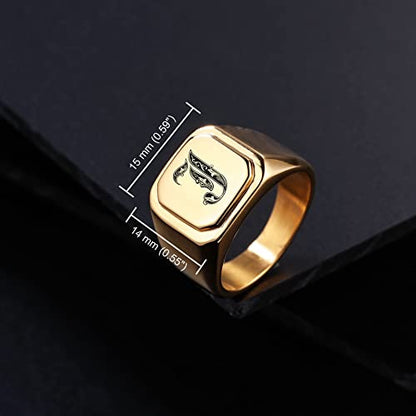 Initial Ring Letter Signet Ring for Men Women Personalized Name Engraved Stainless Steel Fashion Jewelry Wedding Couples Father Day Gift with Ring Size Adjusters - color: C1: Gold (Initial Royal)