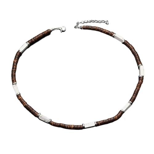 Handmade Wooden Beads Choker Necklace for Men Women Bohemian Coconut Beaded Surfer Necklace Hawaiian Summer Beach Jewelry - color: White