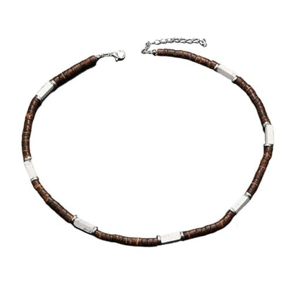 Handmade Wooden Beads Choker Necklace for Men Women Bohemian Coconut Beaded Surfer Necklace Hawaiian Summer Beach Jewelry - color: White