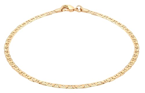 Barzel 18K Gold Plated Flat Marina Link Anklet for Women - Made In Brazil