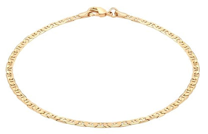 Barzel 18K Gold Plated Flat Marina Link Anklet for Women - Made In Brazil