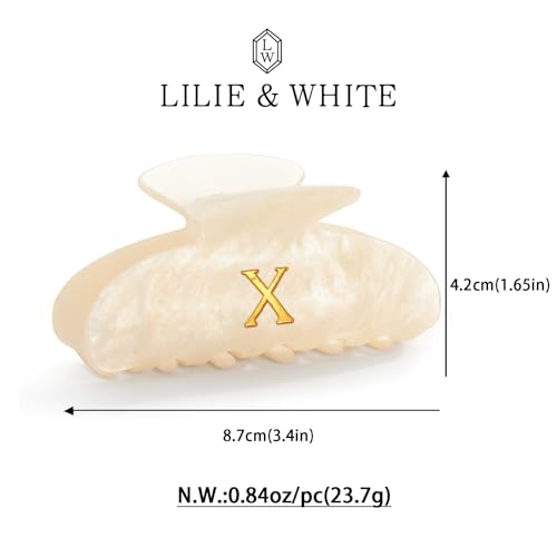 LILIE&WHITE Acrylic Letter Hair Clips For Women Stylish X Initial Hair Claw | Alphabet Hair Clip Fashion Glitter Monogram Claw Clip Elegant And Durable Hair Accessory Large Hair Clips X - color: HC22539X