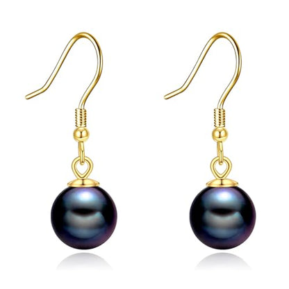 925 Sterling Silver Black Pearl Dangle Earrings Pearls Drop Jewelry Birthday Gifts for Women - color: Black Pearl-Gold