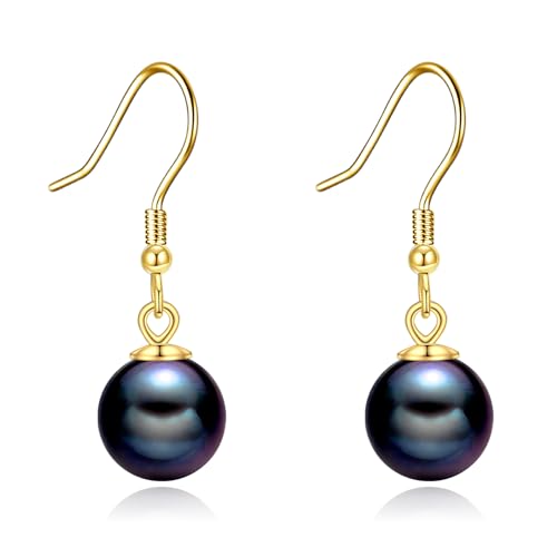 925 Sterling Silver Black Pearl Dangle Earrings Pearls Drop Jewelry Birthday Gifts for Women - color: Black Pearl-Gold