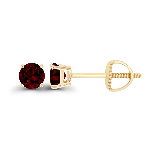 14K Gold Plated 925 Sterling Silver Hypoallergenic 4mm Round Genuine Birthstone Solitaire Screwback Stud Earrings - color: Garnet