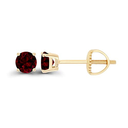 14K Gold Plated 925 Sterling Silver Hypoallergenic 4mm Round Genuine Birthstone Solitaire Screwback Stud Earrings - color: Garnet