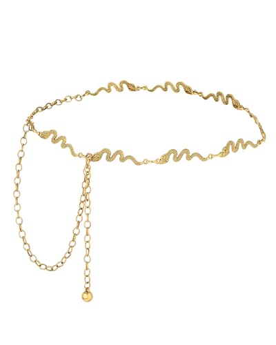 AWAYTR Gold Silver Waist Chain Belt for Women - Cowgirl Style for Dresses | Adjustable Metal Belt Design for Ladies, Ideal for Dresses, Jeans, Parties and Country Concerts - color: Gold-snake