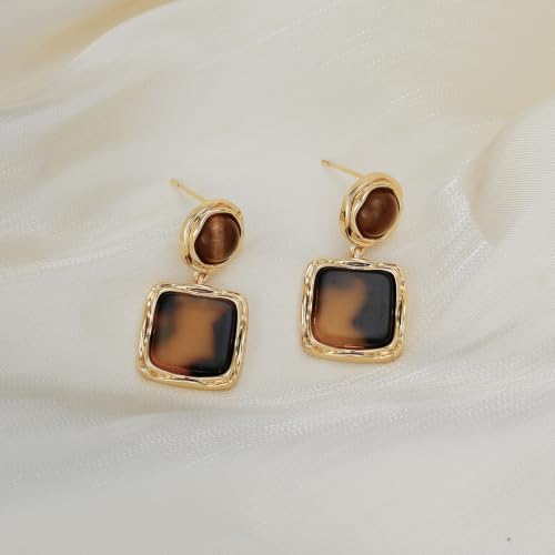 Dr's gift Chunky Leopard Print Earrings for Women 14K Gold Plated Statement Huggie Hoop Earrings Brown Acrylic Tortoise Resin Cheetah Trendy Jewelry - color: Leopard stud