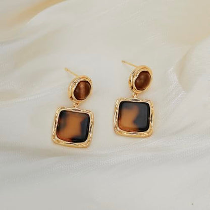 Dr's gift Chunky Leopard Print Earrings for Women 14K Gold Plated Statement Huggie Hoop Earrings Brown Acrylic Tortoise Resin Cheetah Trendy Jewelry - color: Leopard stud