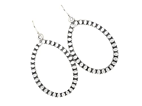 Oval Teardrop Detail Hoops on Sterling Silver Earrings