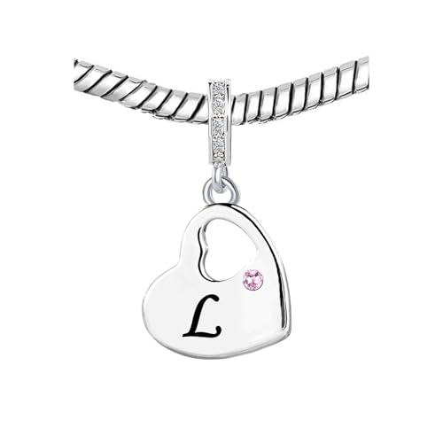 KunBead Initial A-Z Letter Pink Heart Alphabet Birthday Dangle Love Charms Compatible with Pandora Charm Bracelet for Auntie Friend Sister Mom Daughter Nana Granddaughter Wife - style: Letter L