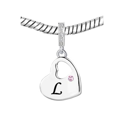 KunBead Initial A-Z Letter Pink Heart Alphabet Birthday Dangle Love Charms Compatible with Pandora Charm Bracelet for Auntie Friend Sister Mom Daughter Nana Granddaughter Wife - style: Letter L