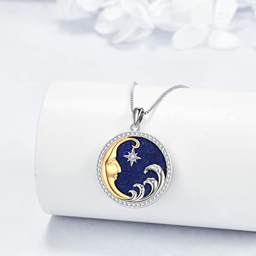 Moon/Lighthouse Necklace 925 Sterling Silver Abalone/Lapis Lazuli Lotus Flower Necklace for Women Crescent Jewelry Gift - style: Lapis Lazuli Moon