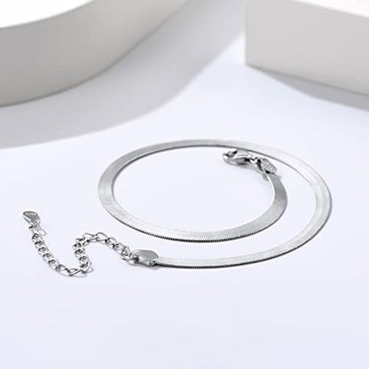 PROSILVER 925 Sterling Silver Ankle Bracelets For Women, Stylish Chain Anklets, Summer Beach Jewelry, 8.6-10.6 Inch Adjustable, Come with Box - style: 04 Herringbone Anklet-3mm