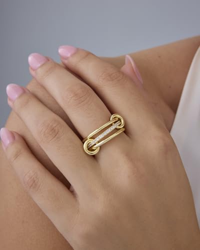 PAVOI 14K Gold Plated Interlocked Stackable Rings for Women - Statement Mixed Metals Multi Ring Stack - Cubic Zirconia Two-Toned Connected Bands Stacking Jewelry - style: Thin Bands & CZ -White Gold