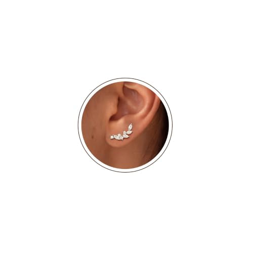 Ear Climber Earrings for Women, 14K Gold Plated/Silver Plated | Crawler Earrings Pierced with Cubic Zirconia, Hypoallergenic Cluster Stud Tragus Conch Daith Cartilage Jewelry Gift for Daily - color: Silver-2