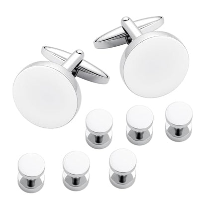 Mens Cufflinks and Tuxedo Shirt Studs Set with Gift Box - color: Silver
