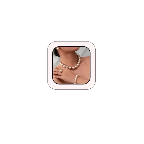 4 PCS Elegant Pearl Set Elegant Pearl Jewelry with Earrings, Pearl Choker Necklace, Bracelet and Ring, Bridal Jewelry Set for Wedding - color: Champagne
