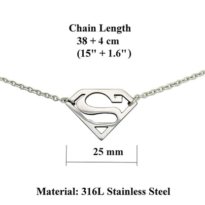 Tapp Collections Stainless Steel Superhero Pendant Necklace - color: Super-W / Steel Chain / Silver Color