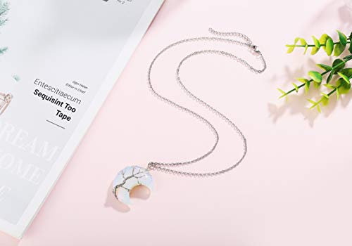 QINJIEJIE Opalite Necklace Moon Crystals Necklaces for Women Reiki Gemstone Quartz Life Tree Wire Wrapped Pendant Crystal Energy Witchcraft Healing Jewelry Mothers day Gift - color: ZY- Synthetic Opalite