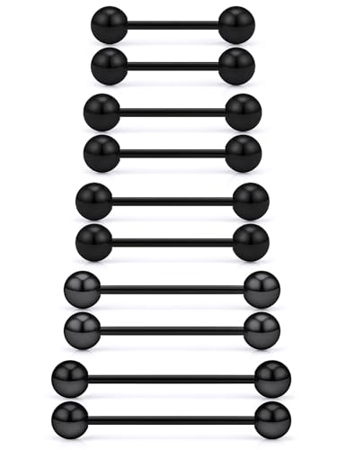 16G 14G 12G Black Nipple Piercings Tongue Rings Externally/Internally Threaded Hypoallergenic 316L Surgical Steel Nipple Tongue Barbell Piercing Jewelry for Women Men 12mm 14mm 16mm 19mm 22mm - color: 14G/Externally Threaded/12mm-22mm Bars/5mm Balls