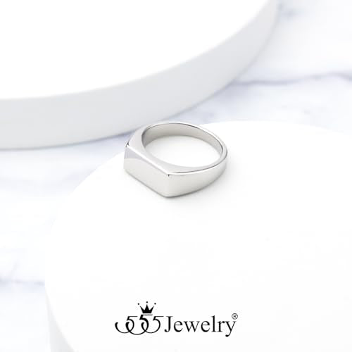 555Jewelry Stainless Steel Solid Plain High Polish Round Signet Ring for Men - color: Rectangle Silver