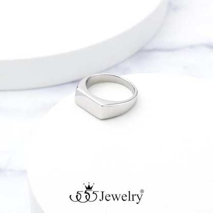 555Jewelry Stainless Steel Solid Plain High Polish Round Signet Ring for Men - color: Rectangle Silver
