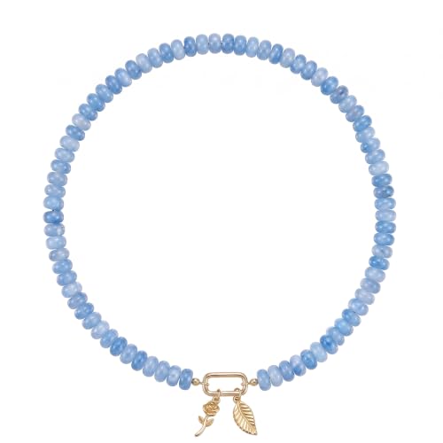 BELLA-Bee Natural Stone Beaded Choker, Multi Color Boho Jewelry Gift | Small bead natural stone choker with stainless steel ring clasp — multicolor stone, handmade healing jewelry for vacation - color: Blue-Rectangle Spring Clasp