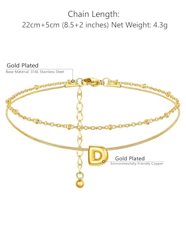 ChainsProMax Initial Ankle Bracelets for Women, Waterproof Anklets Bracelet Adjustable Summer Beach Women Foot Jewelry, Stainless Steel/Gold Plated-Send Gift Box/Letter A-Z - color: Gold Plated-D